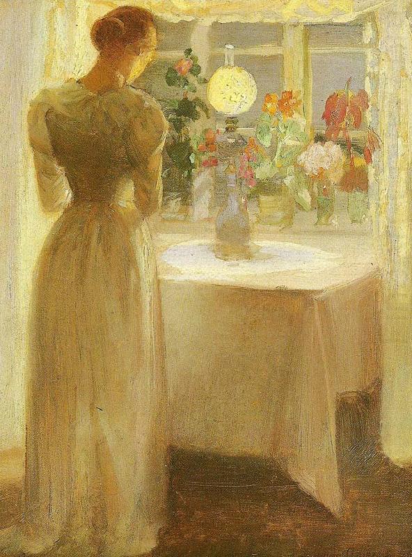Anna Ancher ung pige foran en tandt lampe china oil painting image
